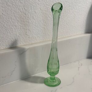 Vintage Wheaton Glass Green Bud Vase – Ribbed Neck & Geometric Base
